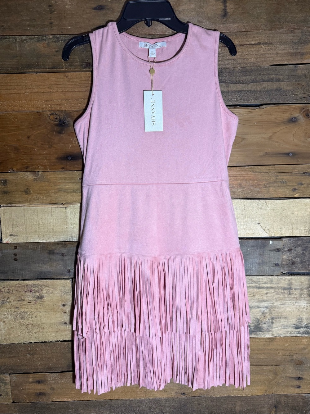 SHYANNE GIRLS' FAUX SUEDE FRINGE MINI DRESS PINK XL (14?)